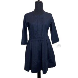 Gap Women's Navy Blue 3/4 Sleeve Pleated Dress With Pockets Size 2